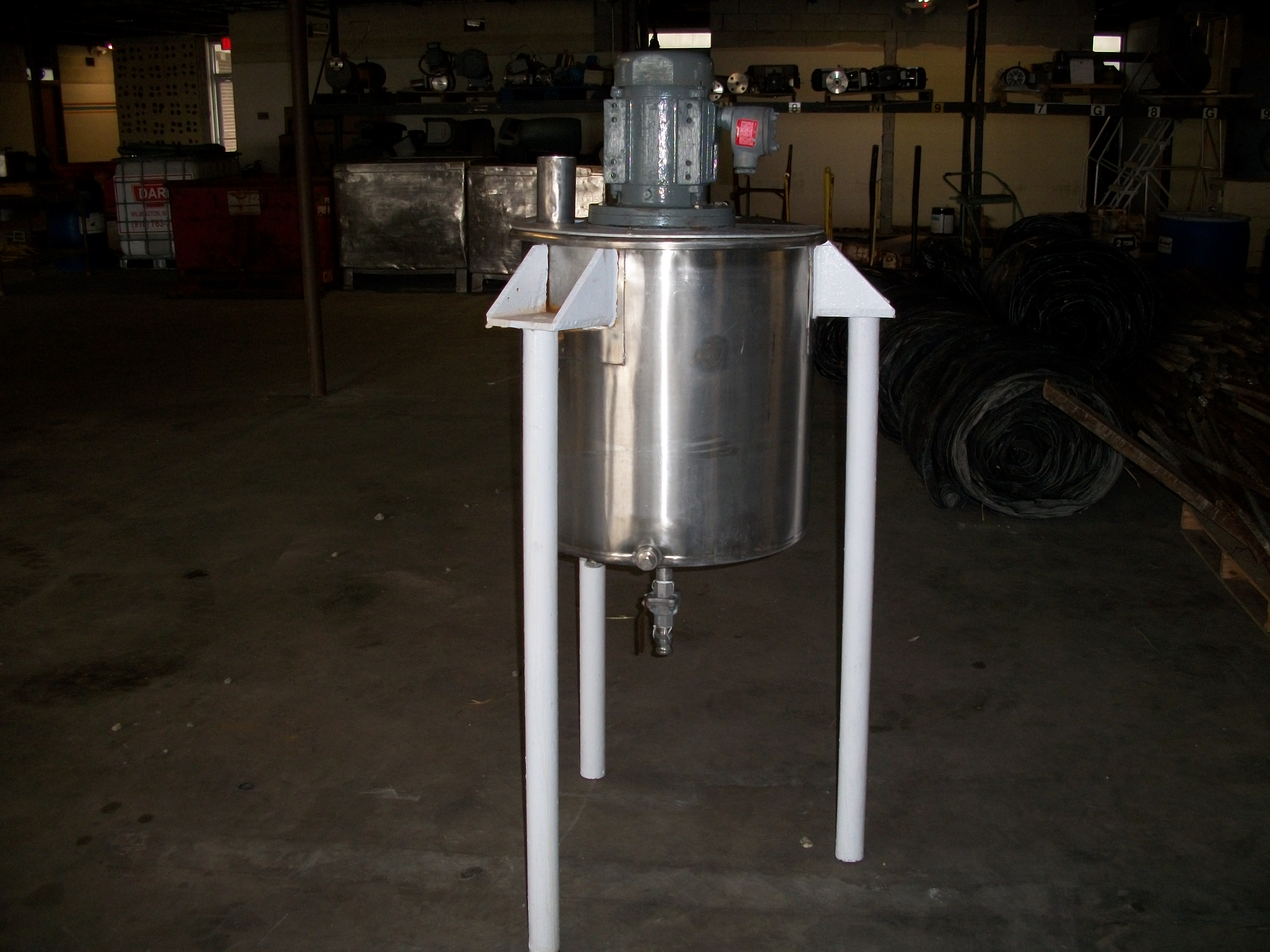 Used approximately 50 gallon stainless steel vertical mix tank