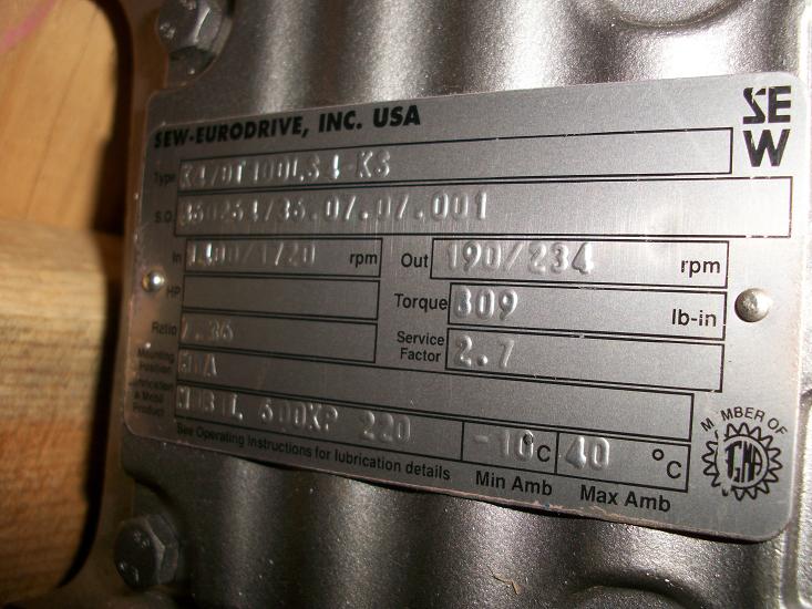 Unused SEW Euro-Drive Type K47DT100LS4-KS right angle gear reducer