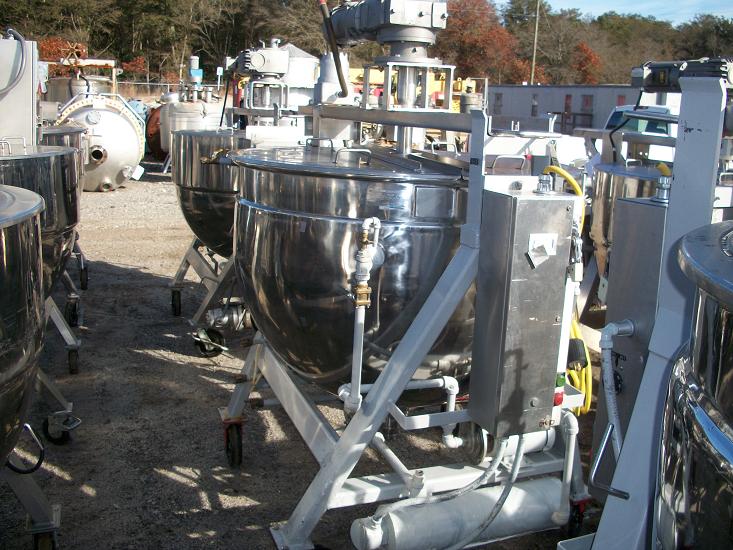 Used Dover single motion 200 gallon 316 stainless steel jacketed kettle.