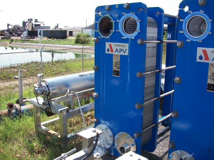Used APV Paraflow 504 sq. ft. 316 stainless steel plate heat exchanger.  Mo